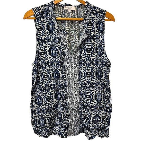 Michael Stars Blue, Black, White Patterned Sleeveless Blouse - Picture 1 of 6
